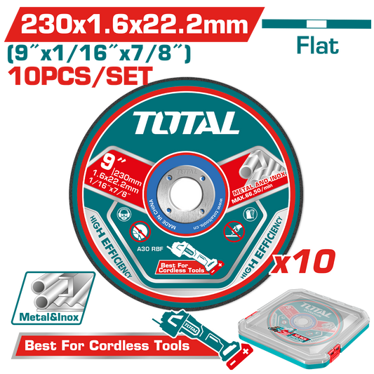 Total Abrasive Metal Cutting Disc Set 230mm 10pcs (TAC2162305)
