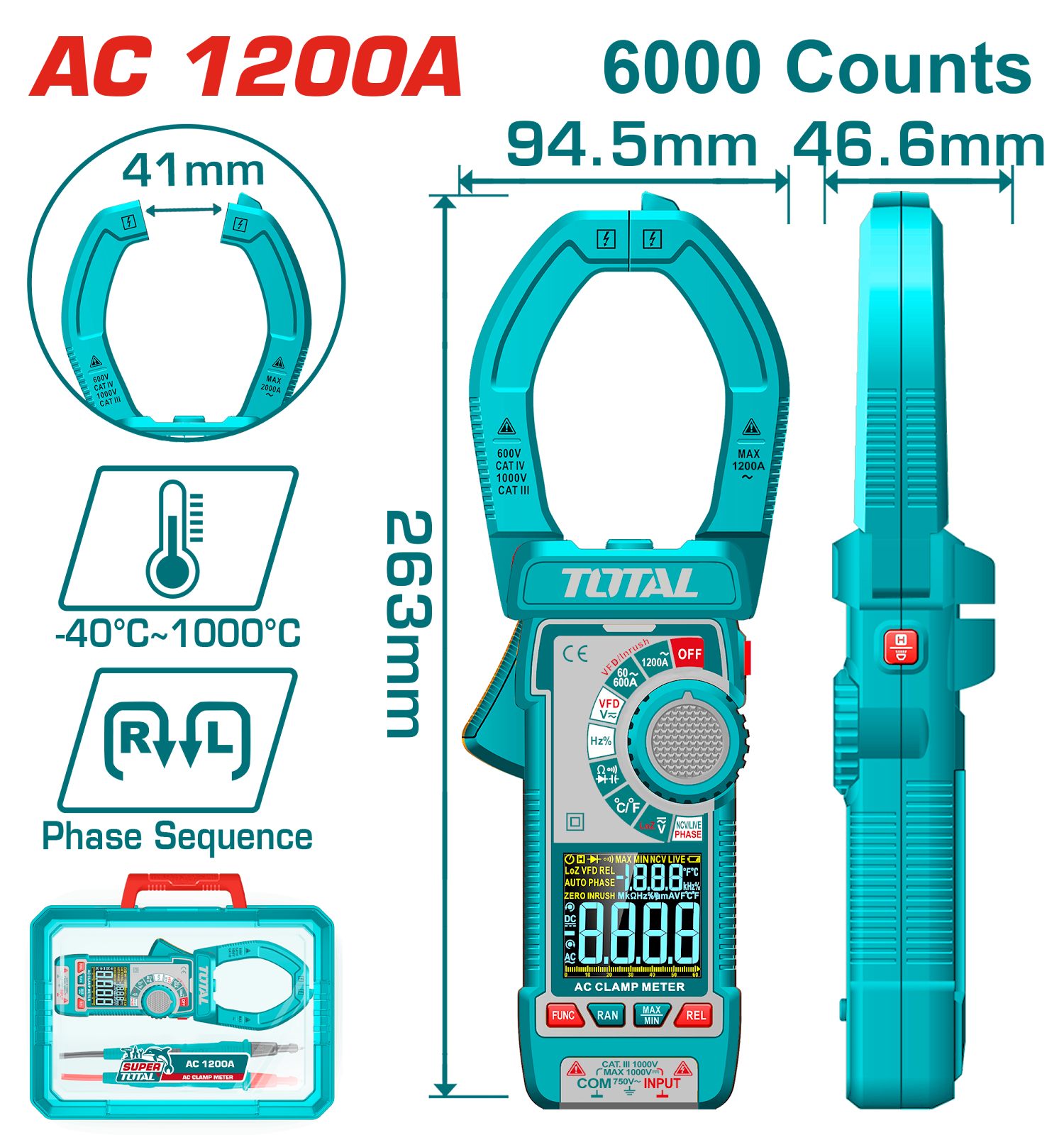 Total Digital AC Clamp Meter 1200A TMT7610001