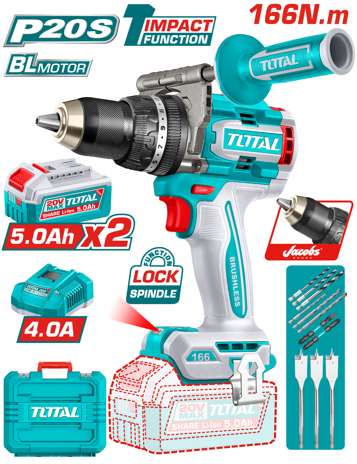 Total Brushless Cordless Impact Drill 20V TIDLI201668