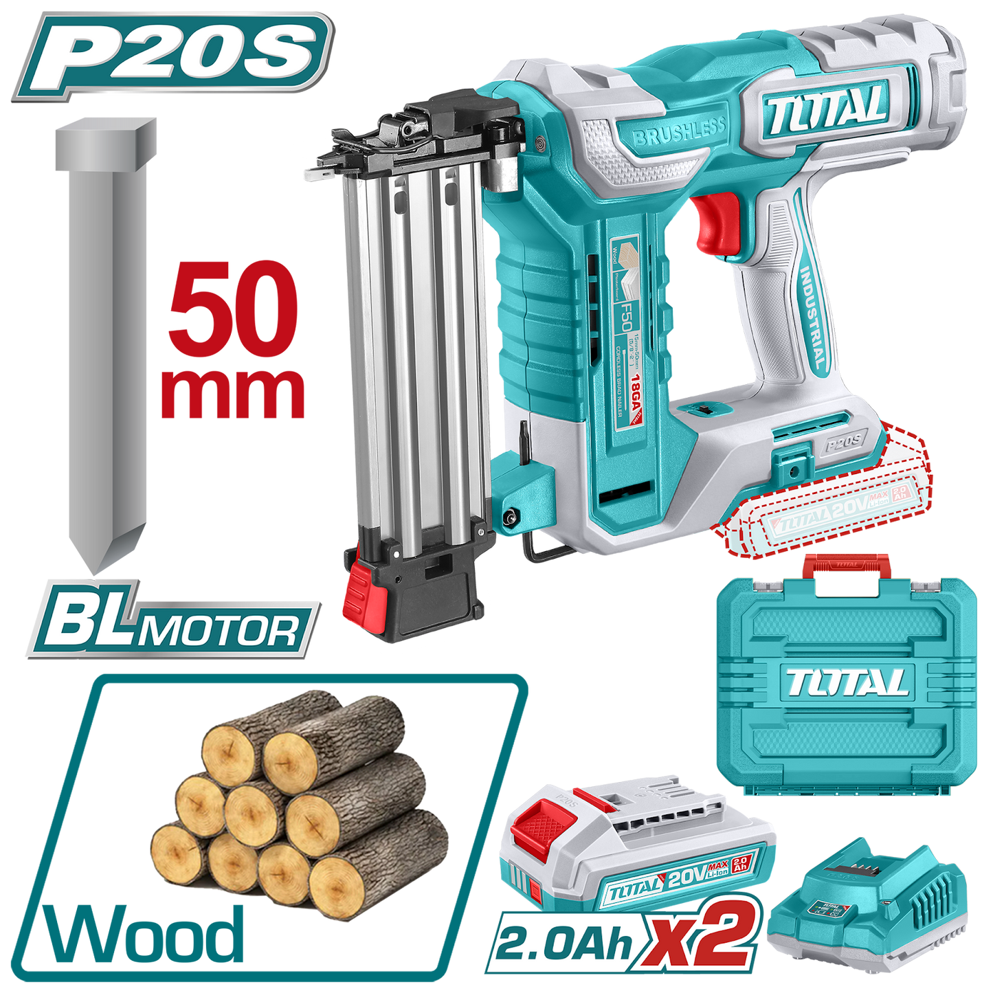 Total Cordless Brad Nailer 20V TCBNLI500857