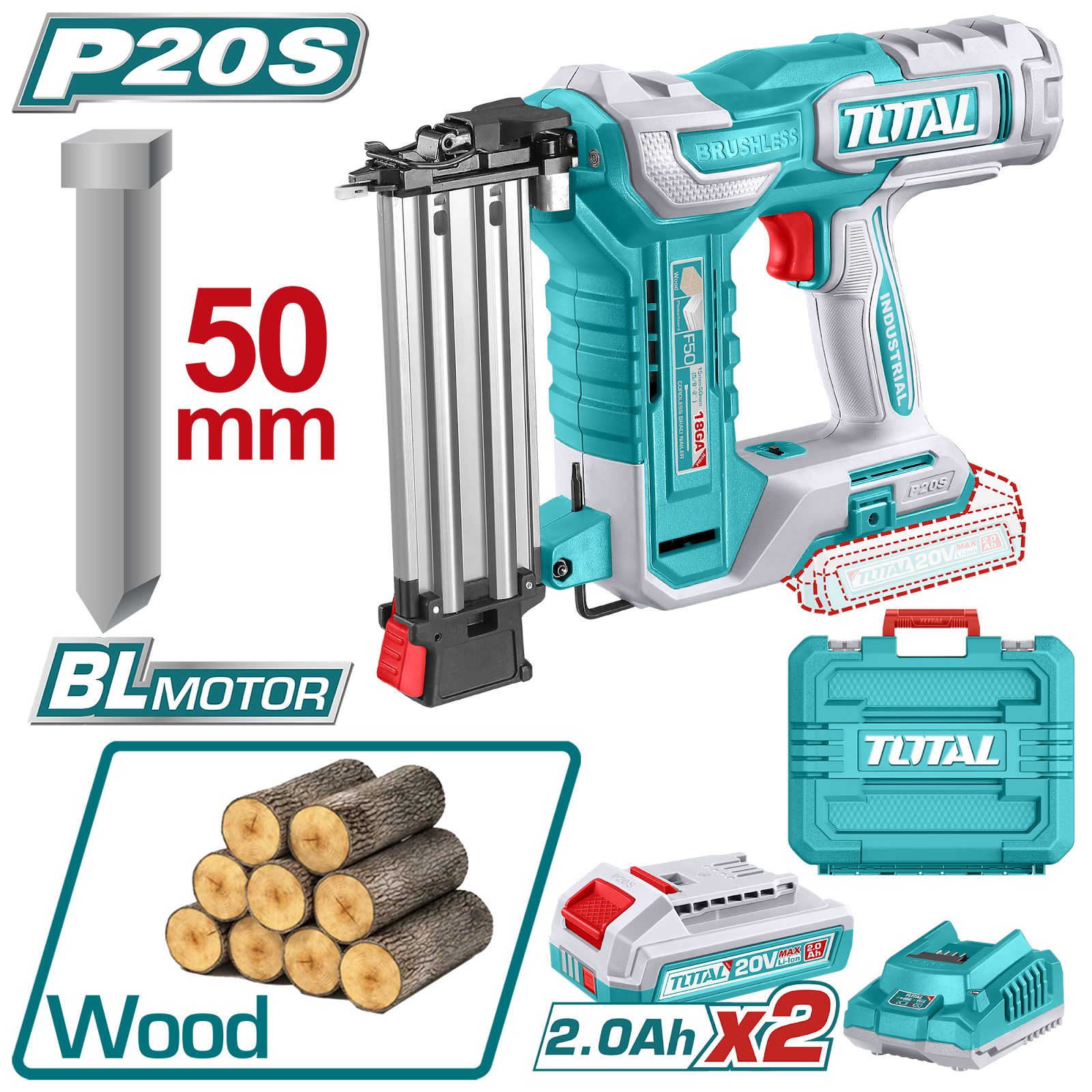 Total Cordless Brad Nailer 20V TCBNLI500857