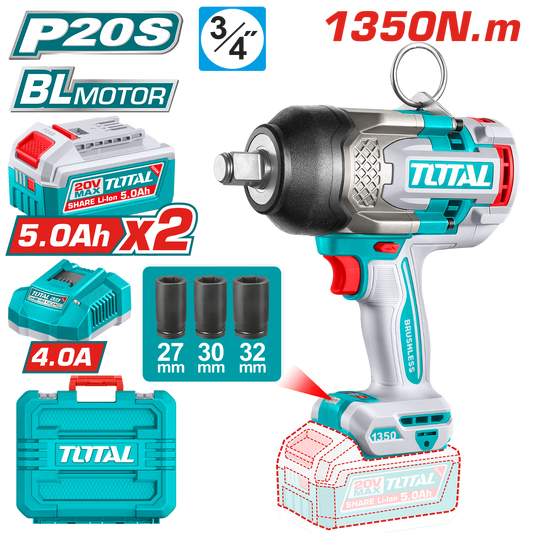 Total Cordless Impact Wrench 20V 3/4 inch 1350Nm TIWLI20135