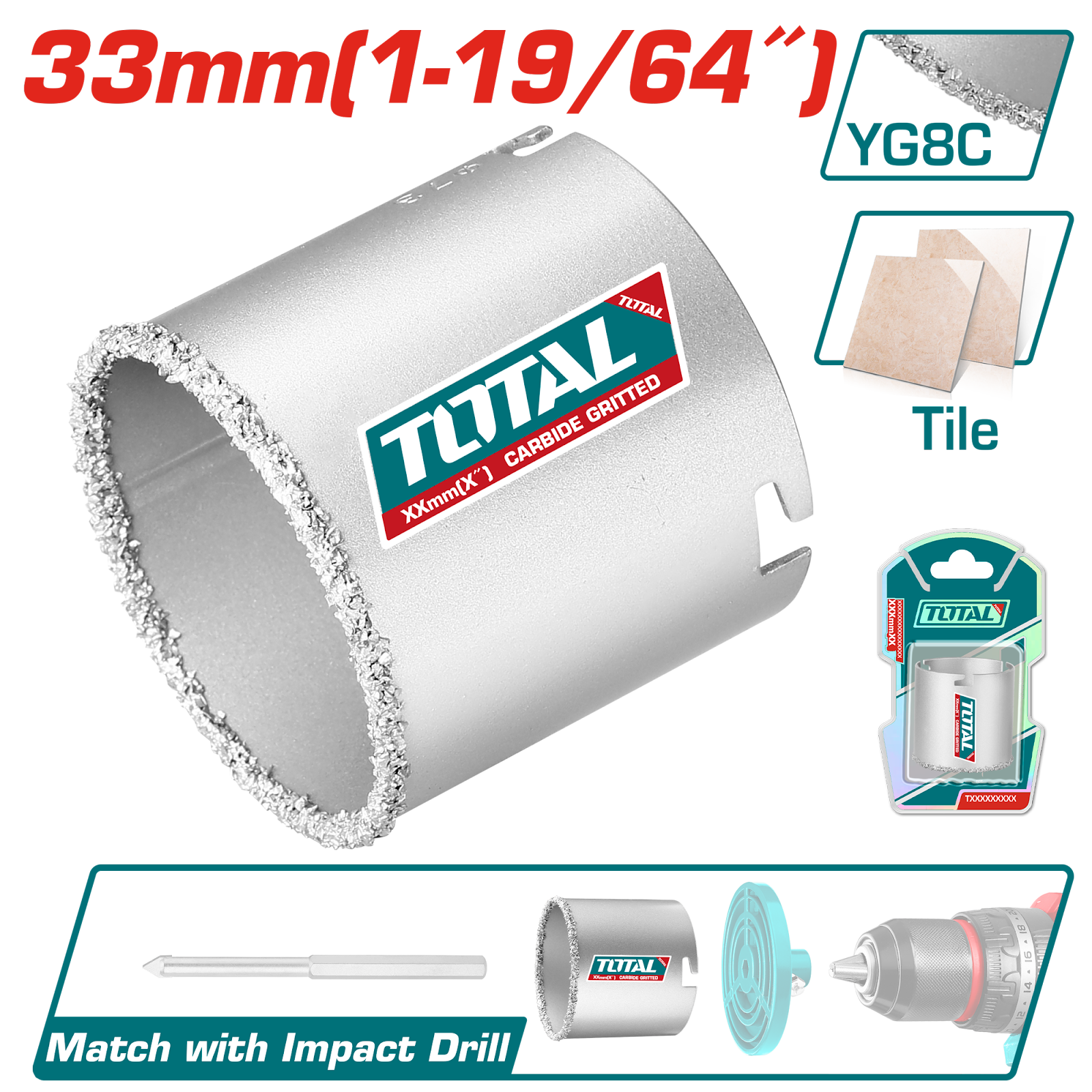 Total Carbide Gritted Hole Saw 33mm TAC440331