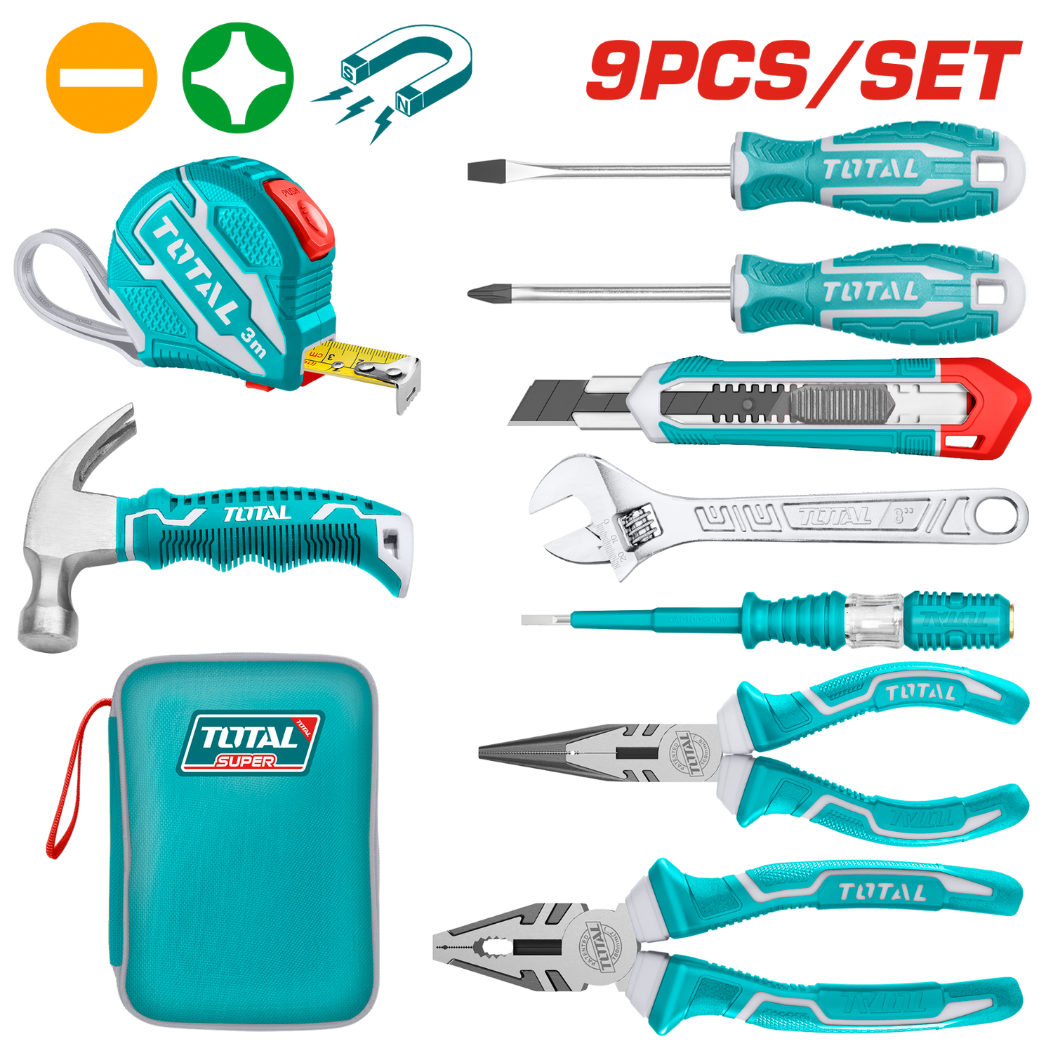 Total 9 Pcs Hand Tools Set THKTHP90097