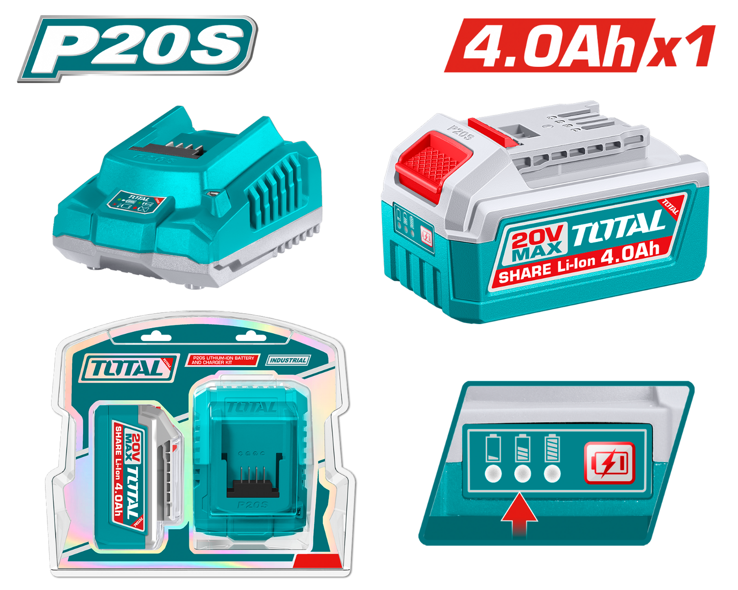 Total 20V 4.0Ah Battery and Charger Kit TFBCPK1012