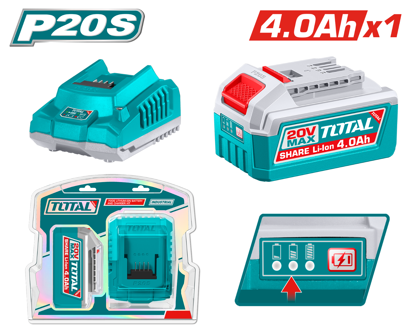 Total 20V 4.0Ah Battery and Charger Kit TFBCPK1012