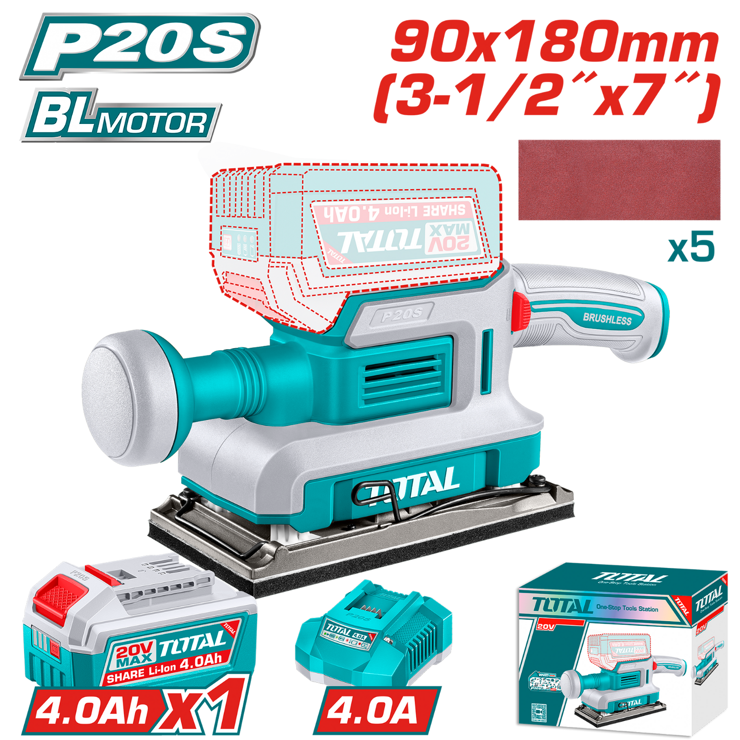 Total Cordless Finishing Sander 20V TFSLI20313