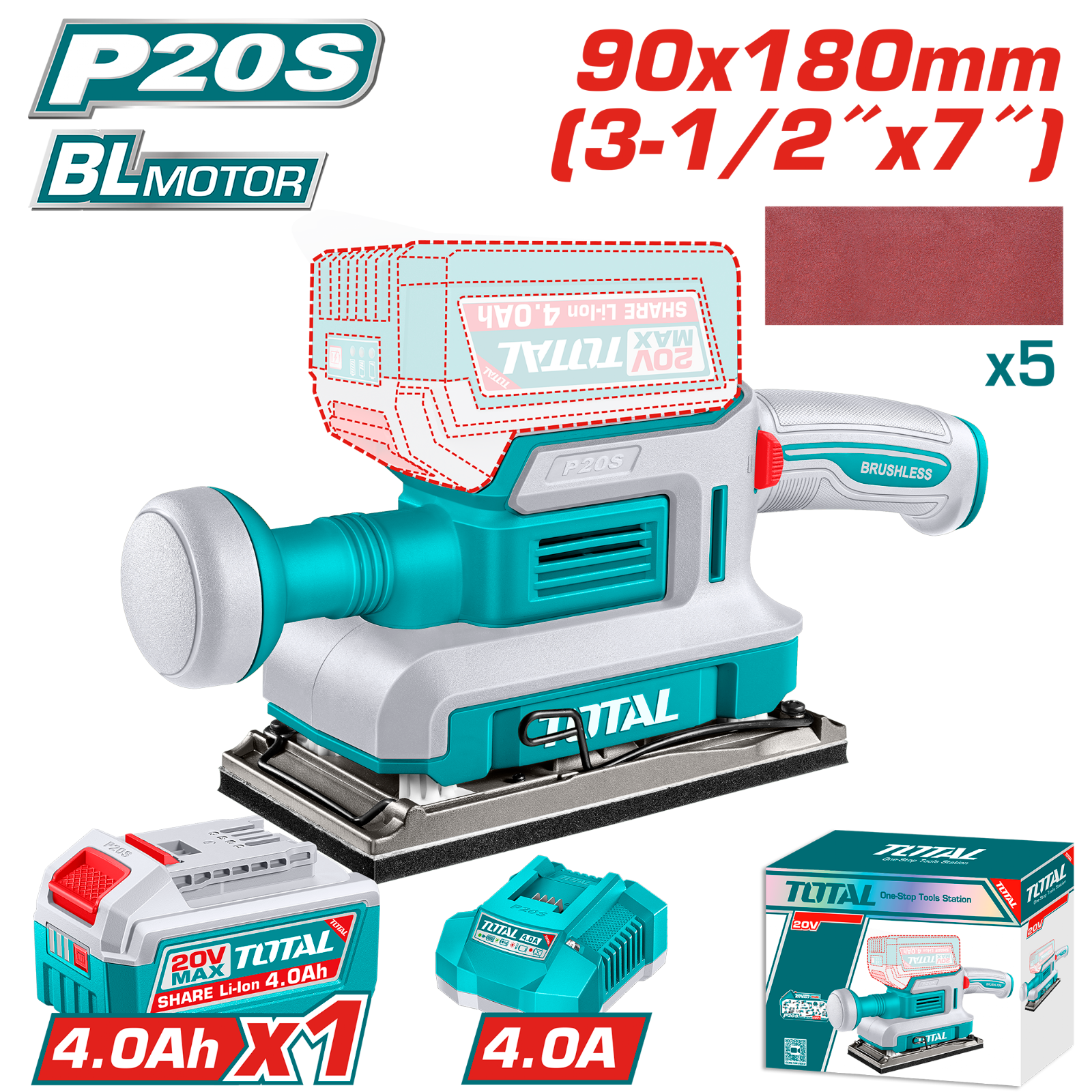 Total Cordless Finishing Sander 20V TFSLI20313