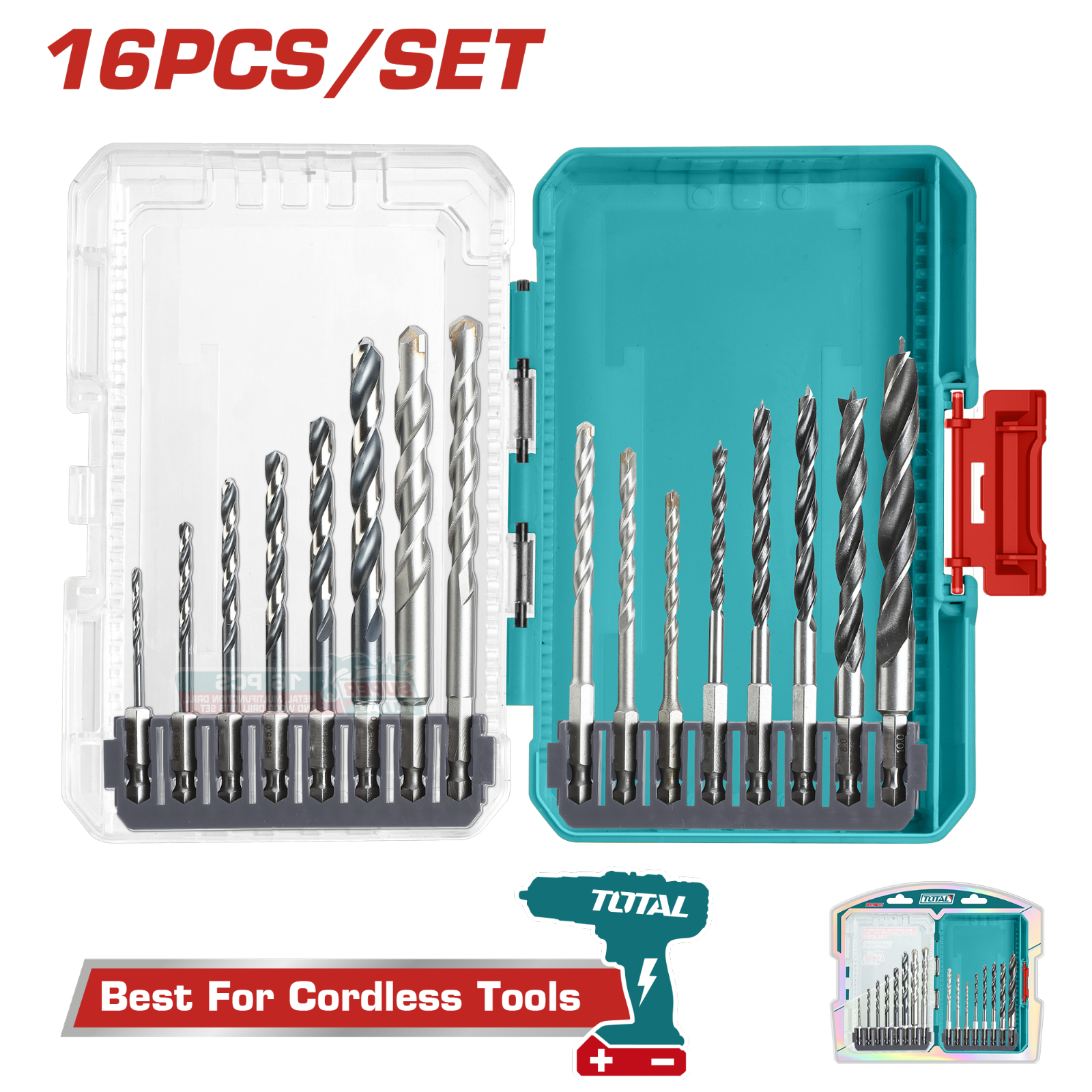 Total 16 Pcs Multi Drill Bits Set TACSDL11606