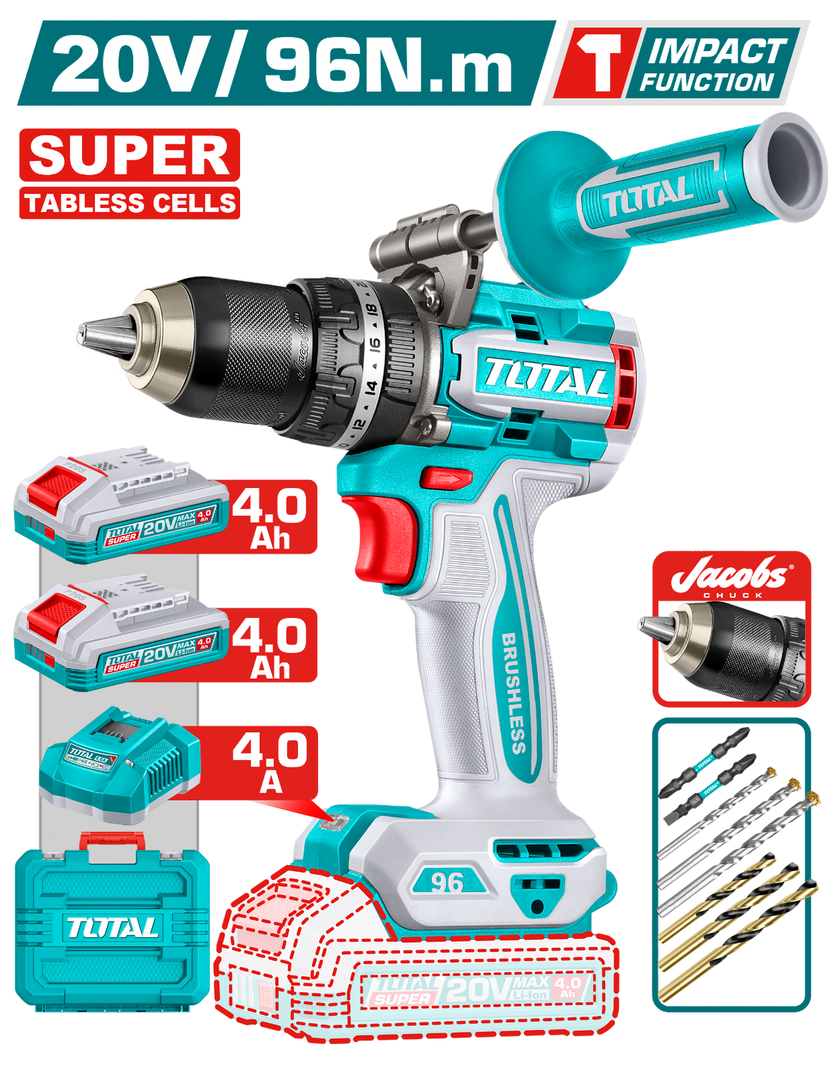 Total Brushless Cordless Impact Drill 20V TIDLI209689