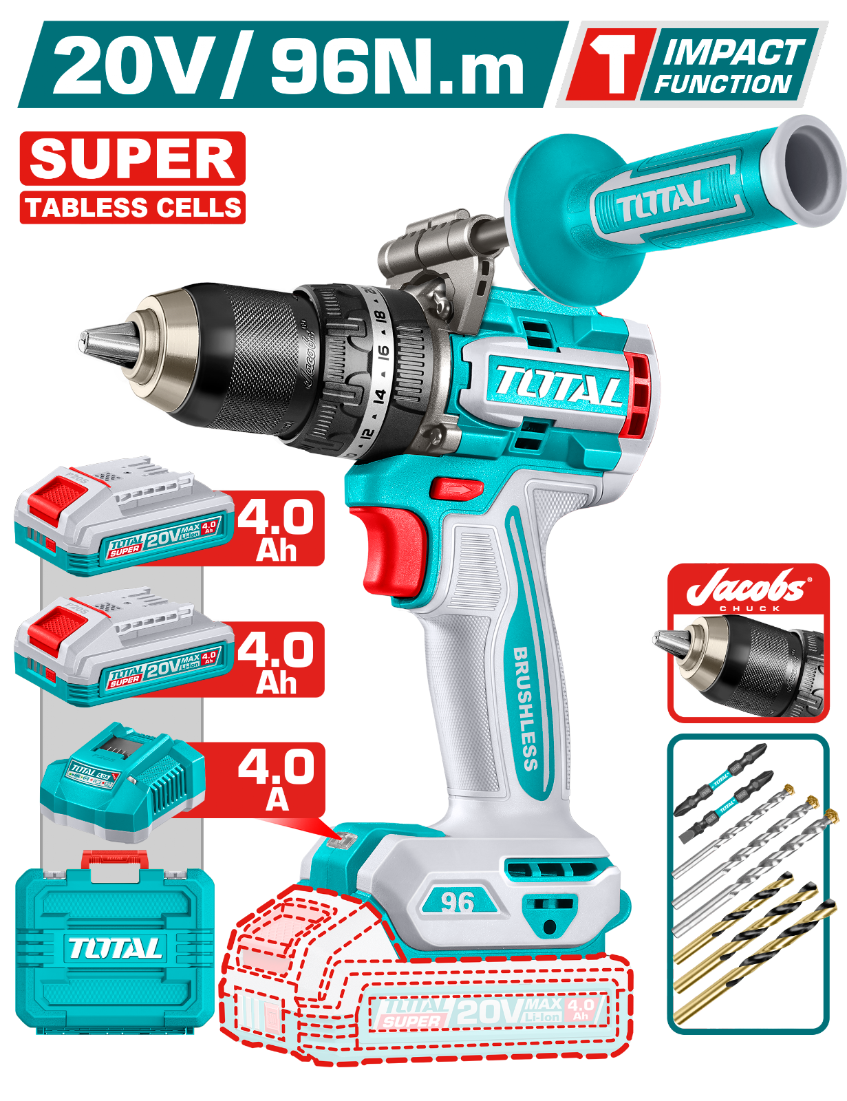 Total Brushless Cordless Impact Drill 20V TIDLI209689