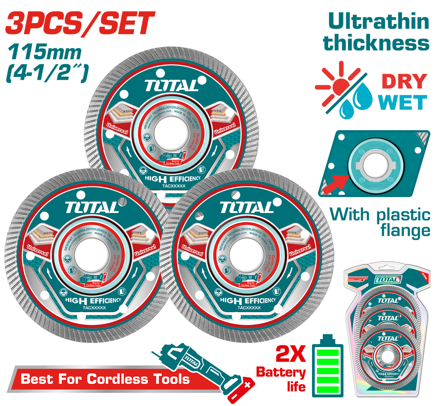 Total Diamond Disc Set for Cordless Angle Grinder 115mm TAC511153