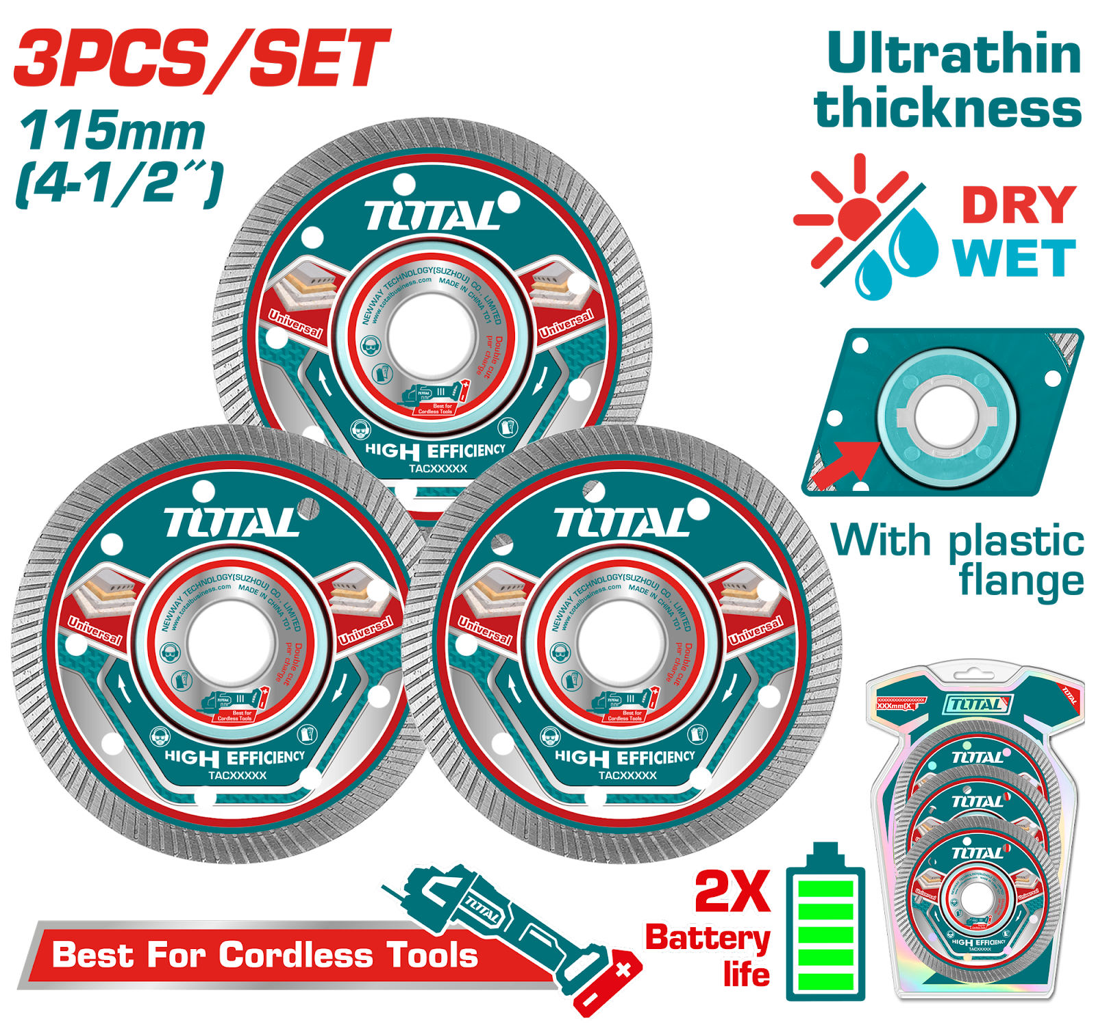 Total Diamond Disc Set for Cordless Angle Grinder 115mm TAC511153