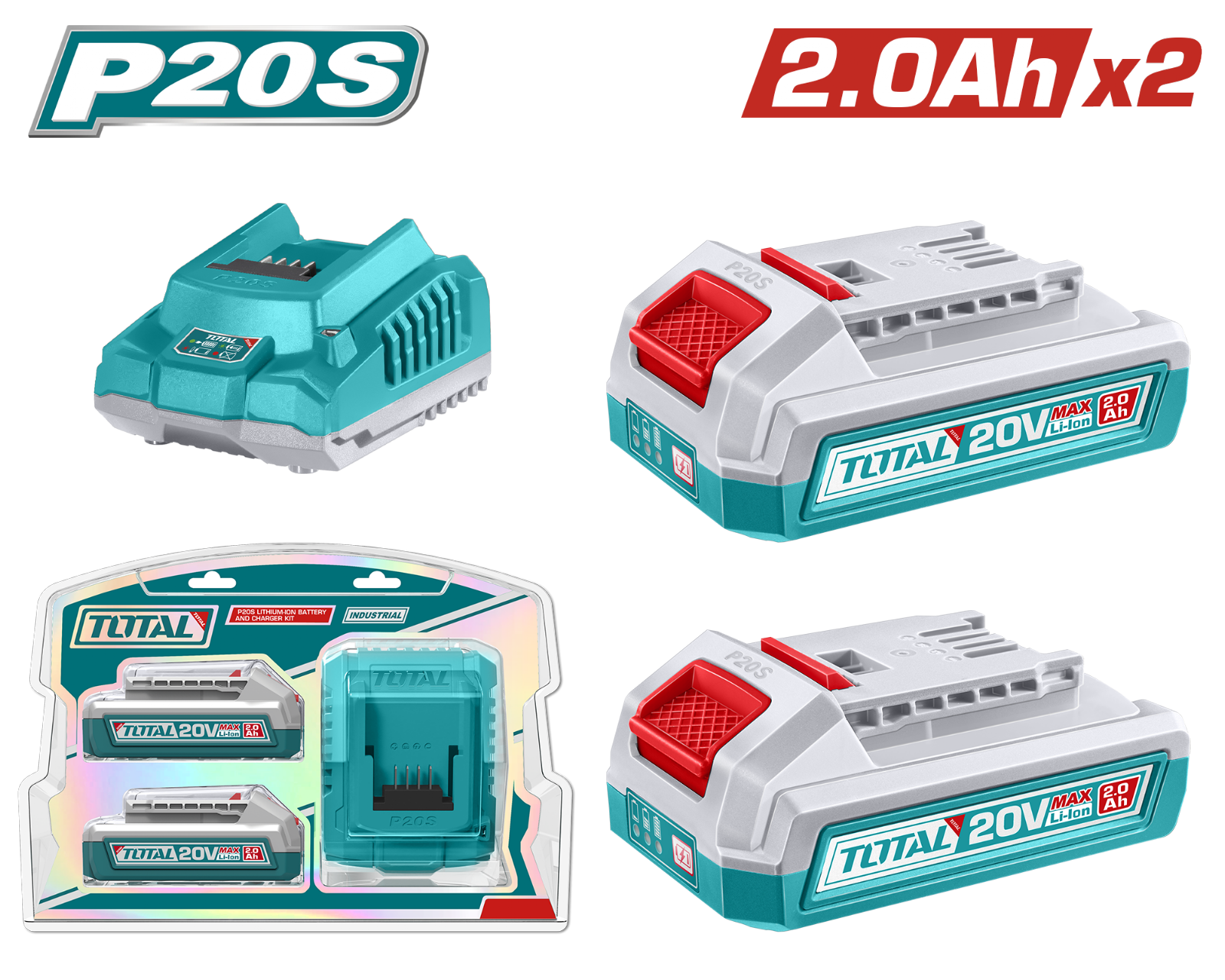 Total 20V 2.0Ah Battery and Charger Kit TFBCPK2212
