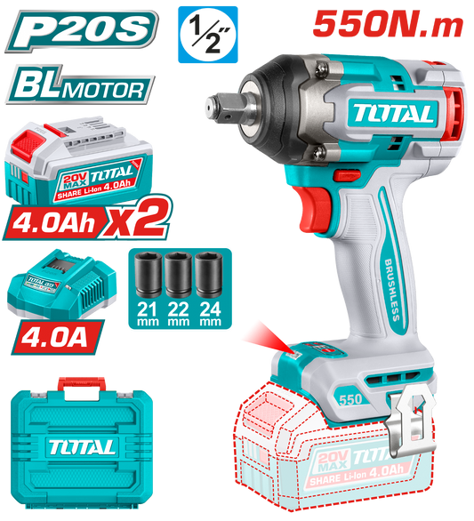 Total Cordless Impact Wrench 20V 1/2 inch 550Nm TIWLI2055