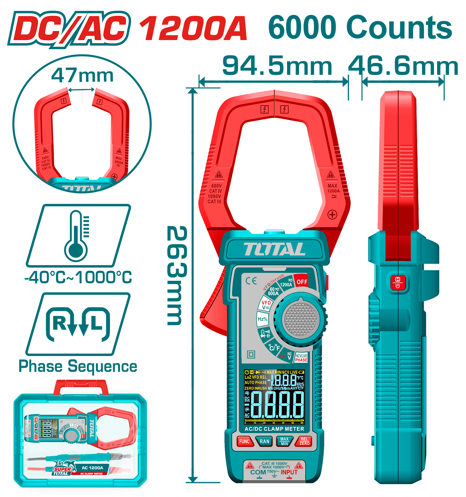 Total DC AC Clamp Meter 1200A TMT7610002