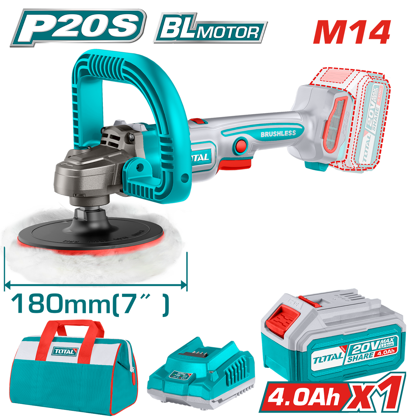 Total Cordless Polisher 20V 180mm TAPLI20181