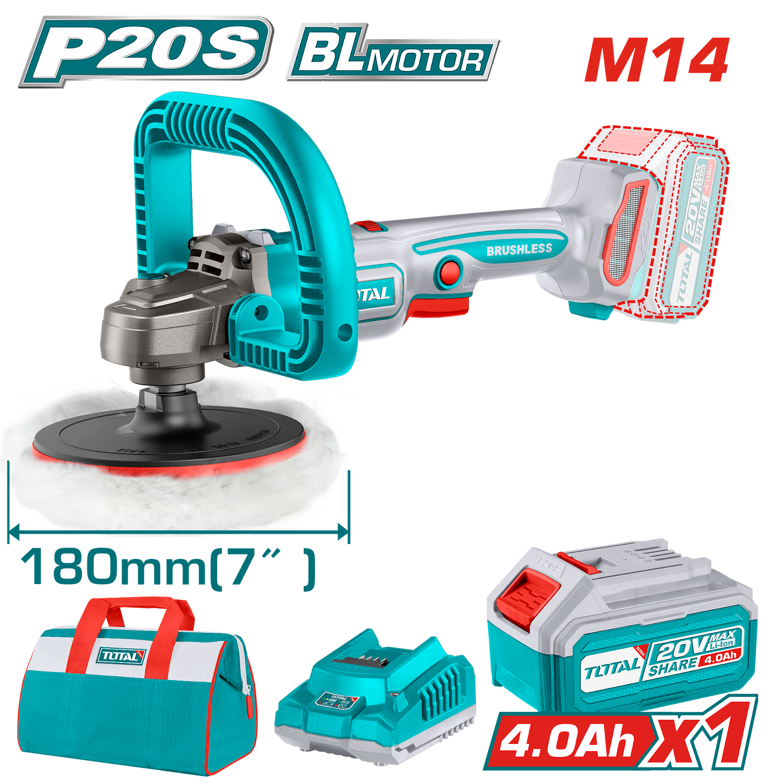 Total Cordless Polisher 20V 180mm TAPLI20181