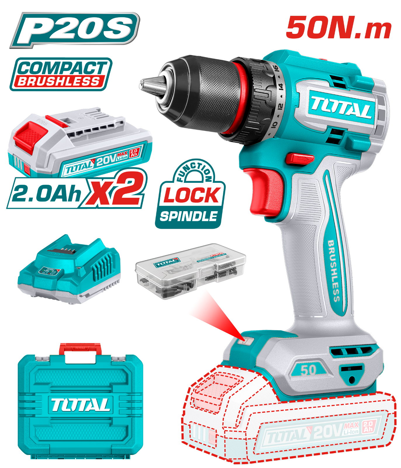 Total Compact Brushless Cordless Drill 20V TDLI205062