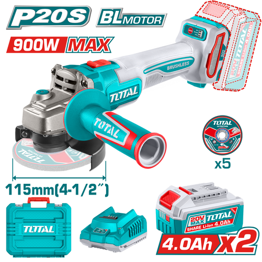 Total Cordless Angle Grinder 20V 115mm TAGLI261522