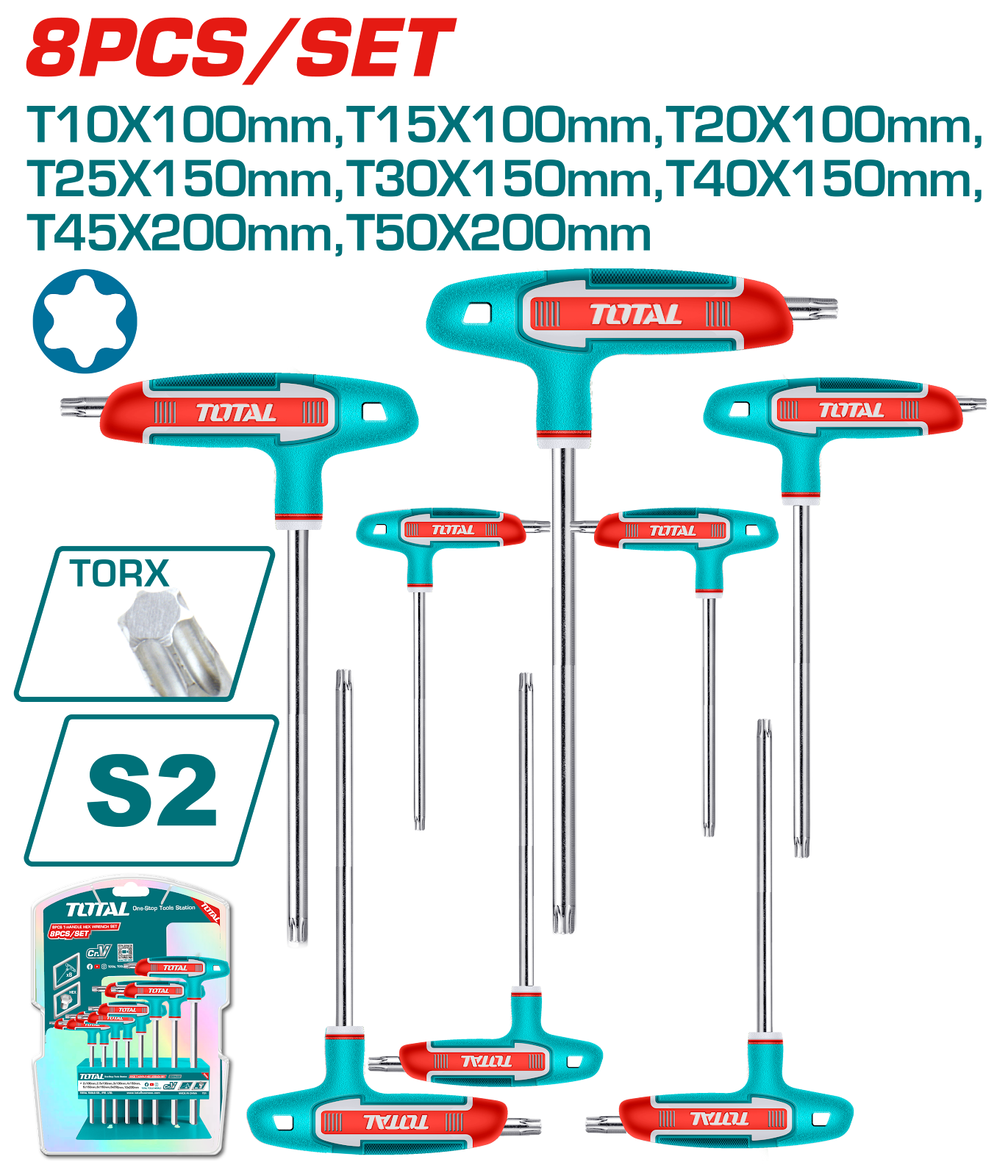 Total 8 Pcs T-handle Torx Wrench Set THHW80836