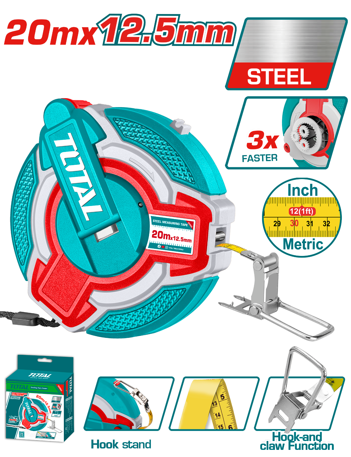 Total Steel Measuring Tape 20m TMT08206