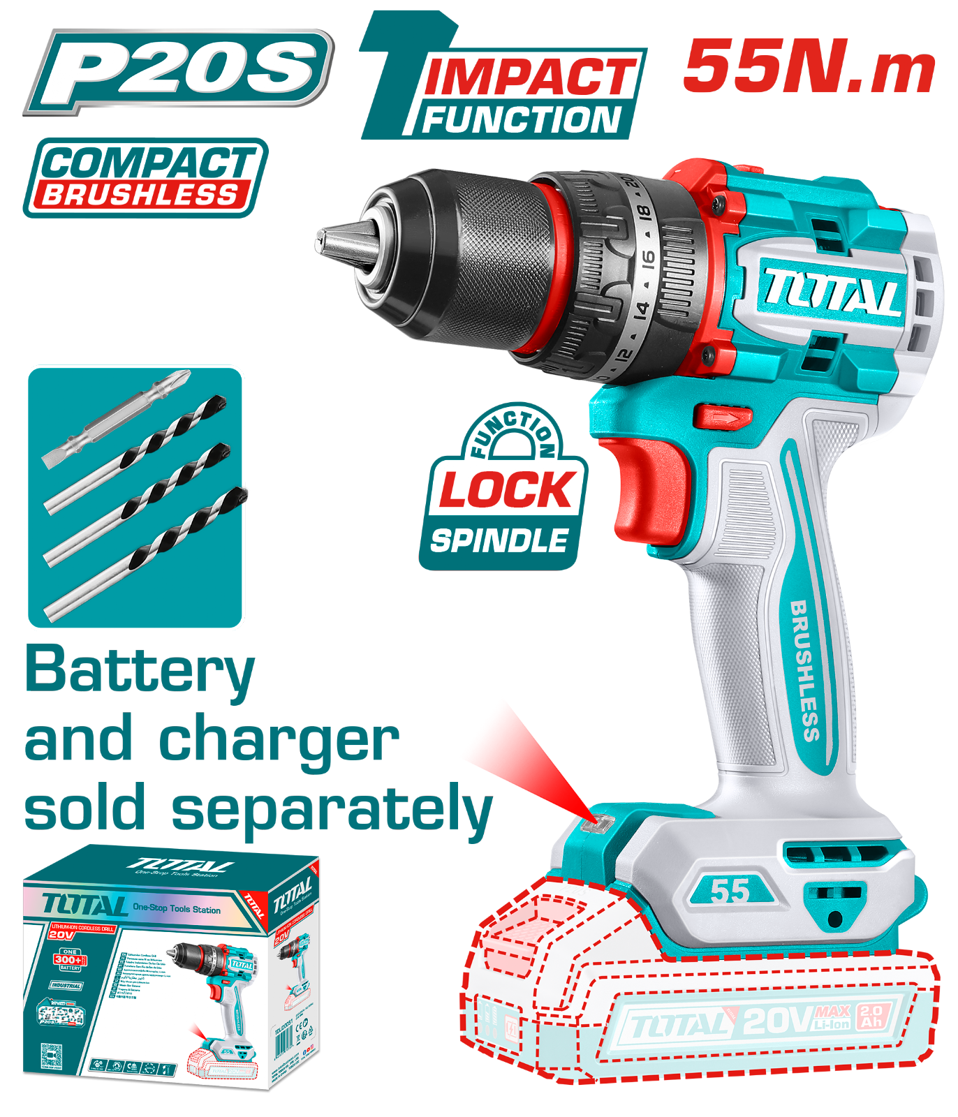 Total Compact Brushless Cordless Impact Drill 20V TIDLI205581