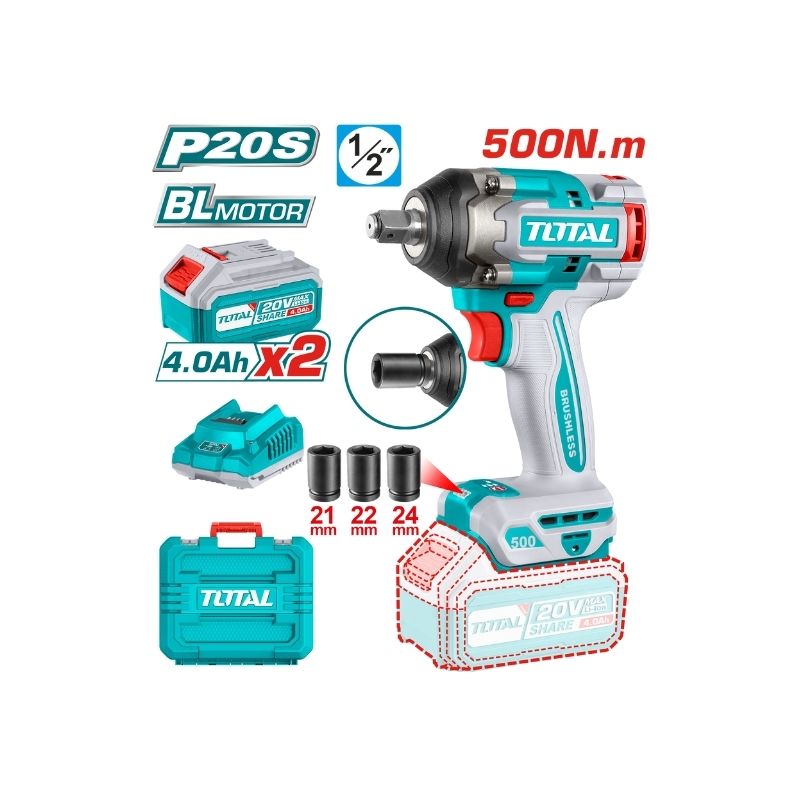 TOTAL Cordless Impact Wrench- TIWLI2050