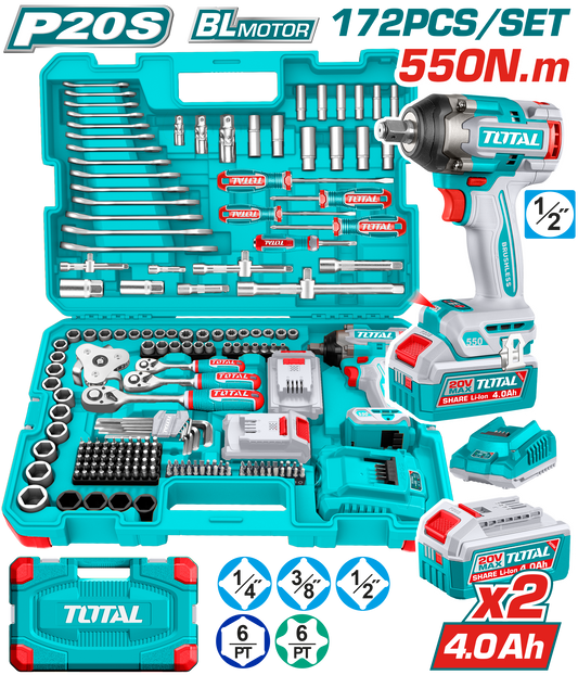 Total 172 Pcs Cordless Impact Wrench Tools Set THKTHP41728