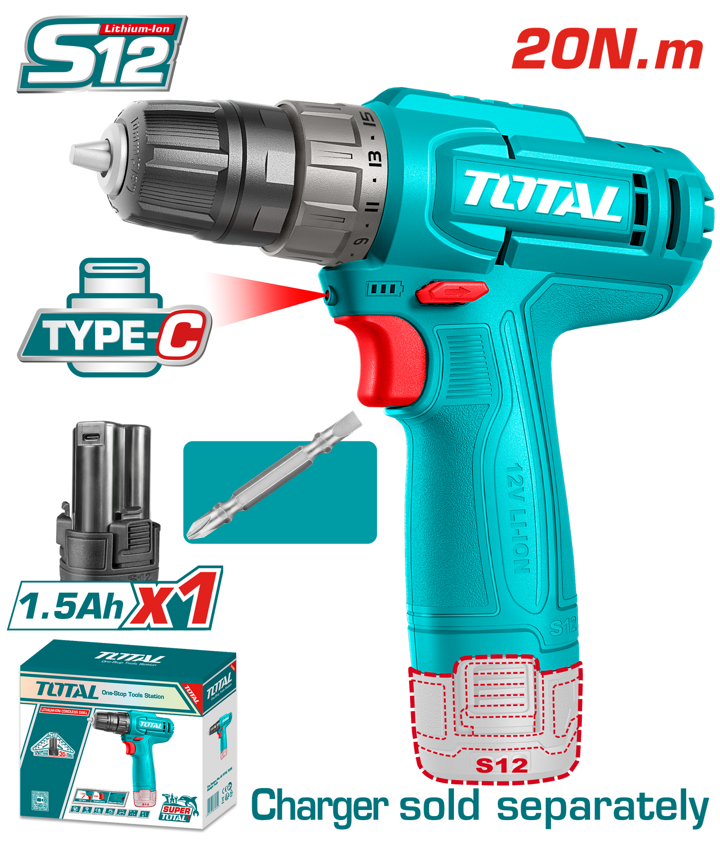 Total Cordless Drill 12V TDLI12456