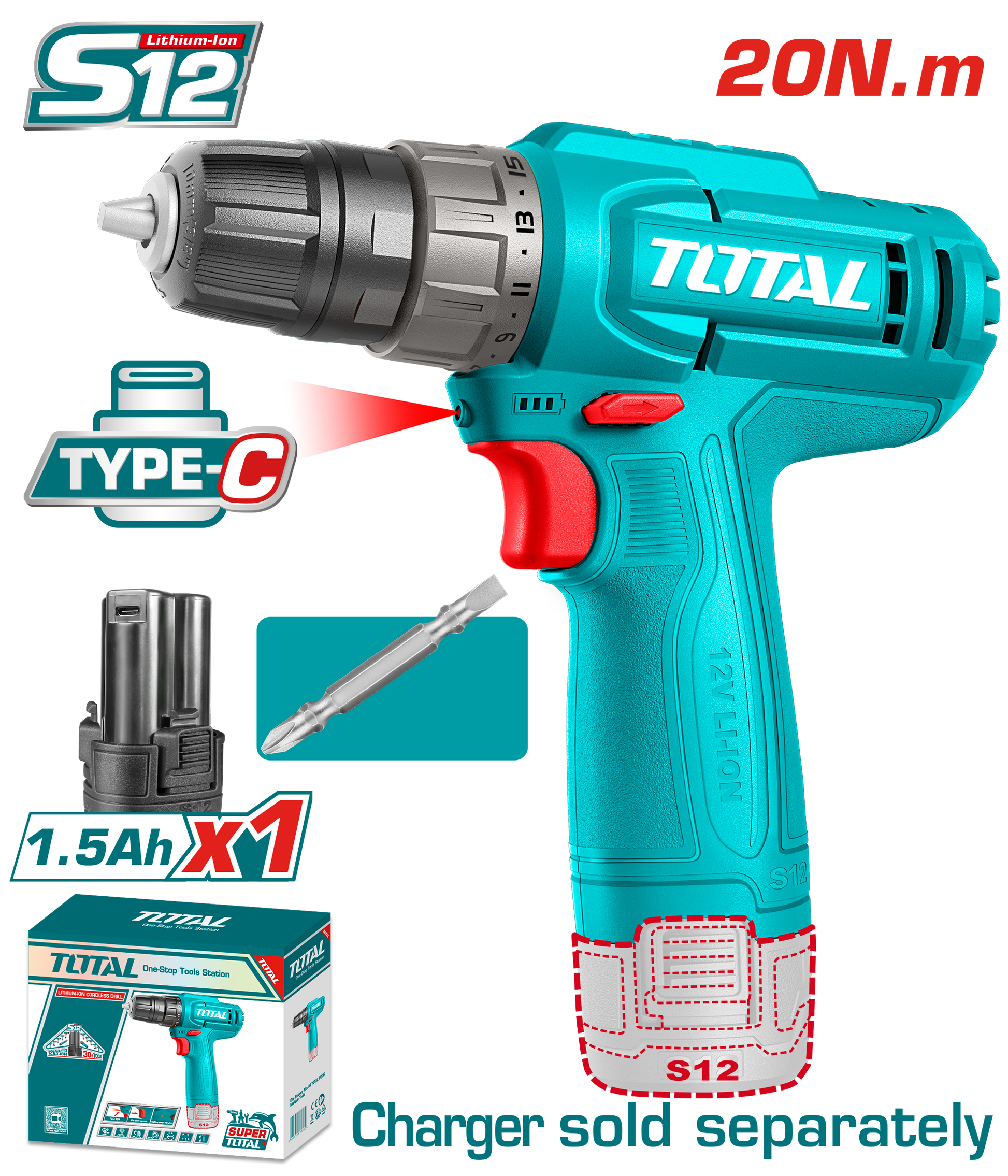 Total Cordless Drill 12V TDLI12456