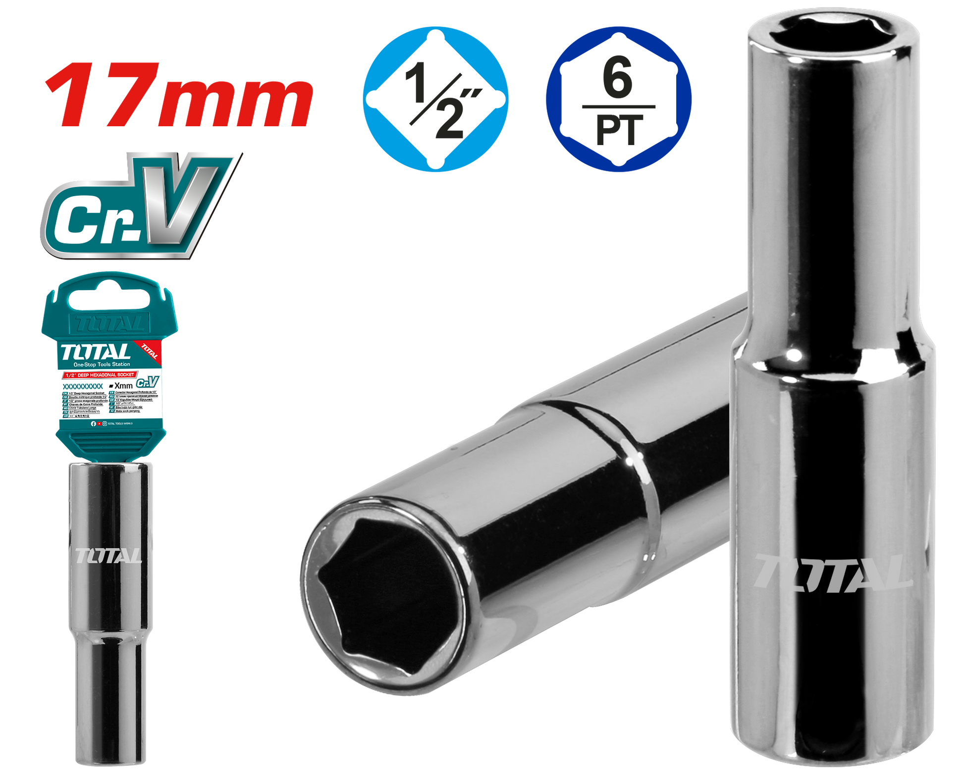 Total 1/2 Deep Hexagonal Socket 17mm THTST12173L