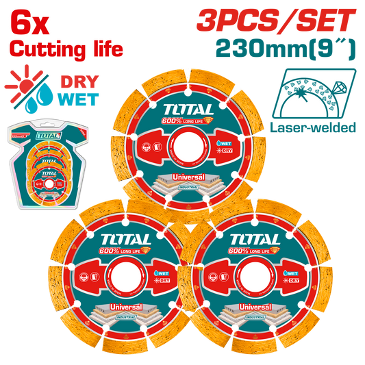Total 3 Pcs Laser Welded Diamond Cutting Disc 230mm TAC2179033