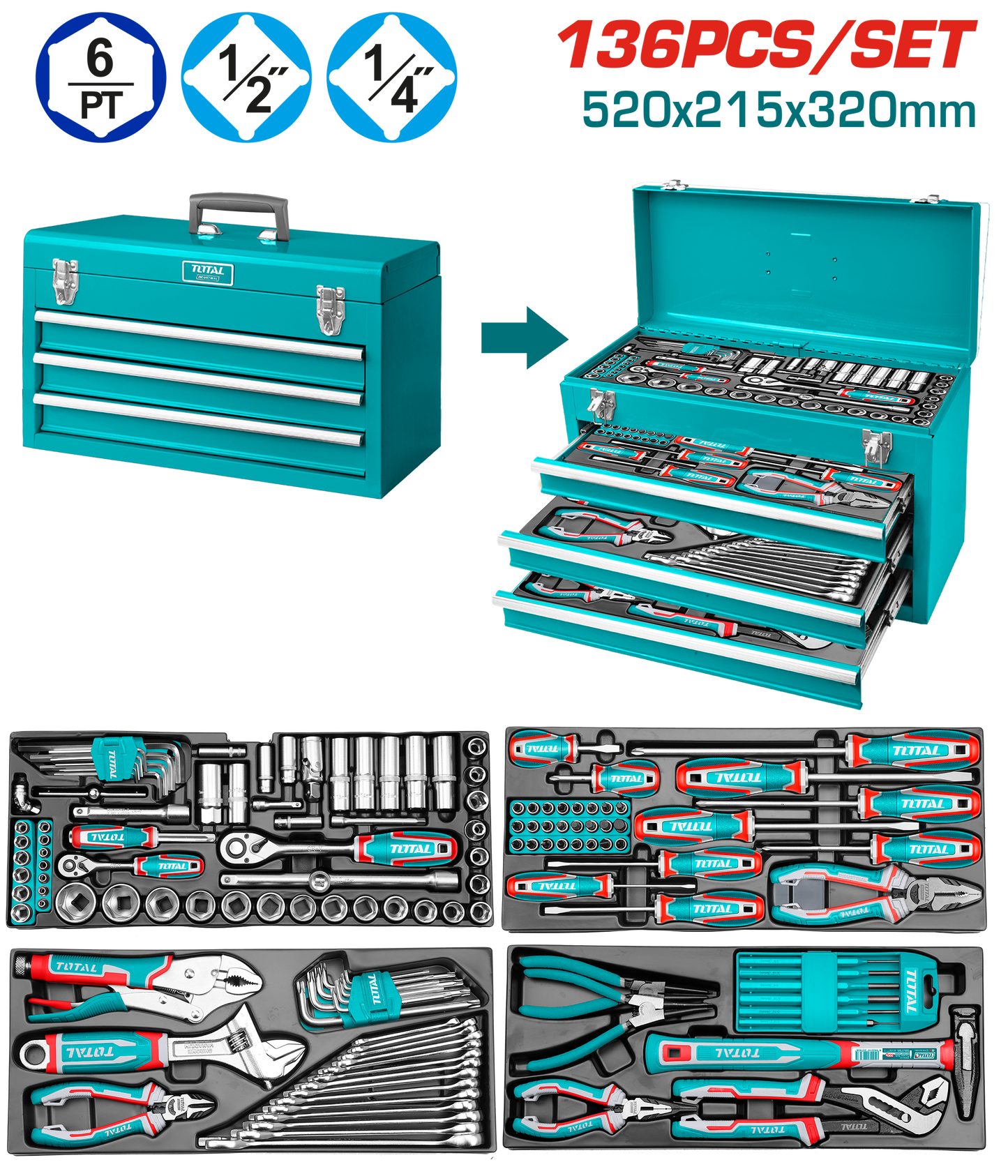 Total 136 Pcs Tool Chest Set THTCS351367