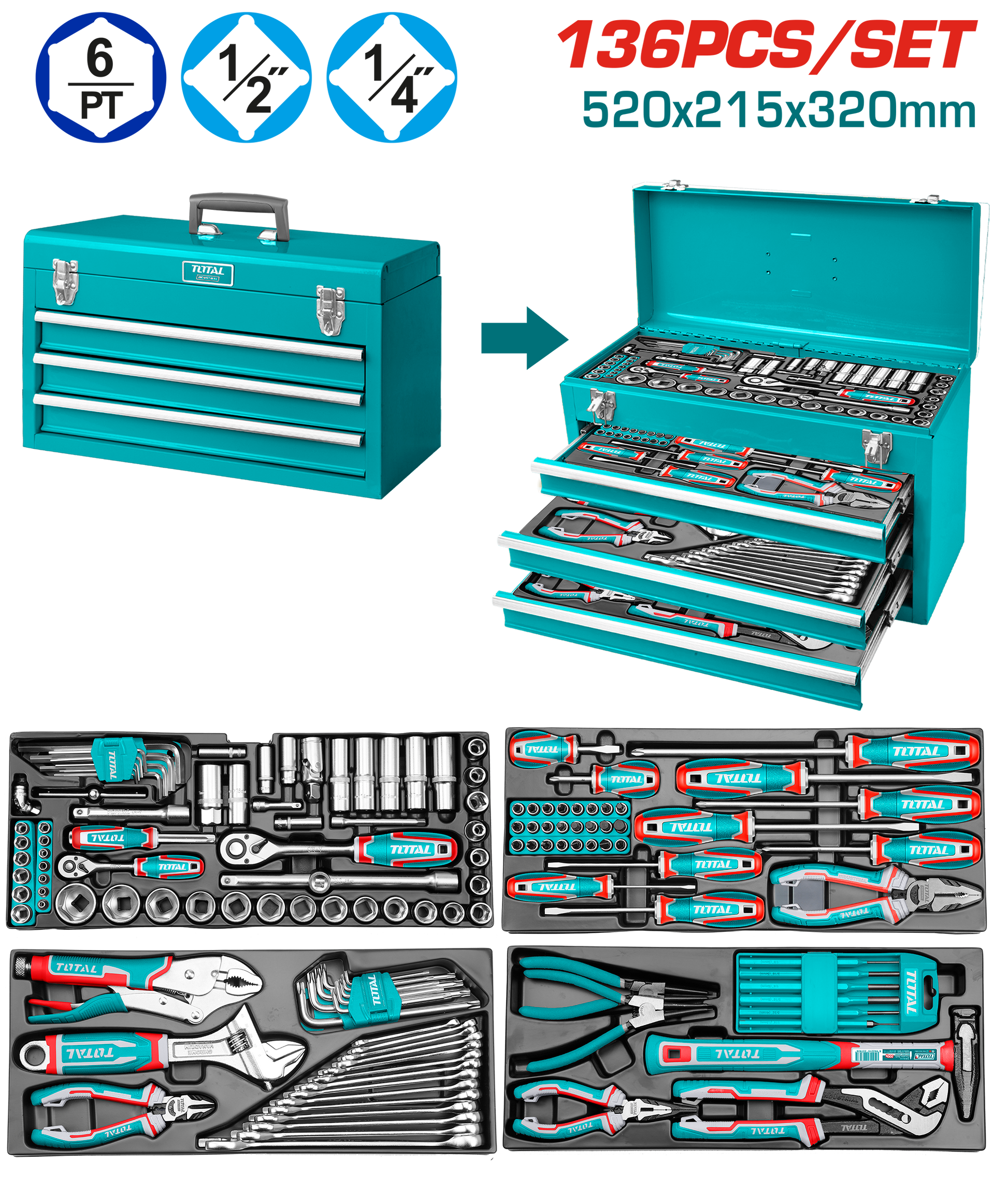 Total 136 Pcs Tool Chest Set THTCS351367
