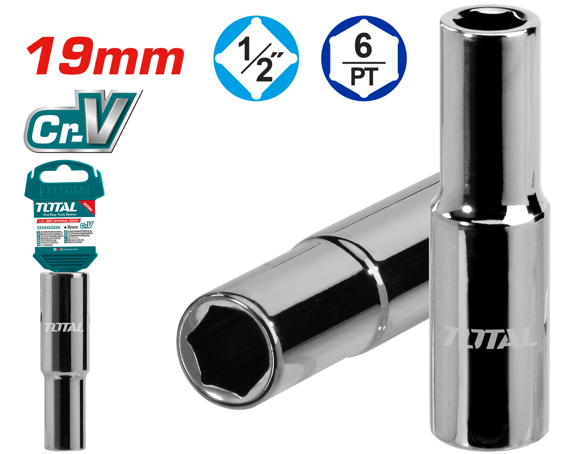 Total 1/2 Deep Hexagonal Socket 19mm THTST12193L