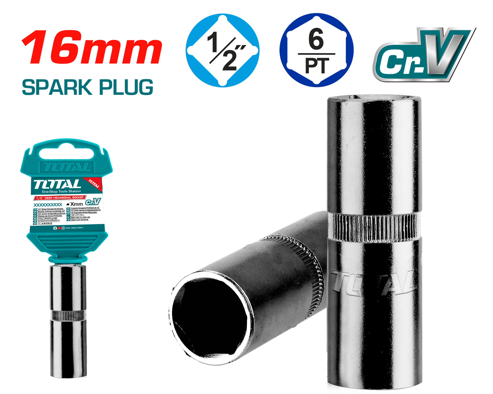 Total 1/2 Spark Plug Socket 16mm THSPS12166