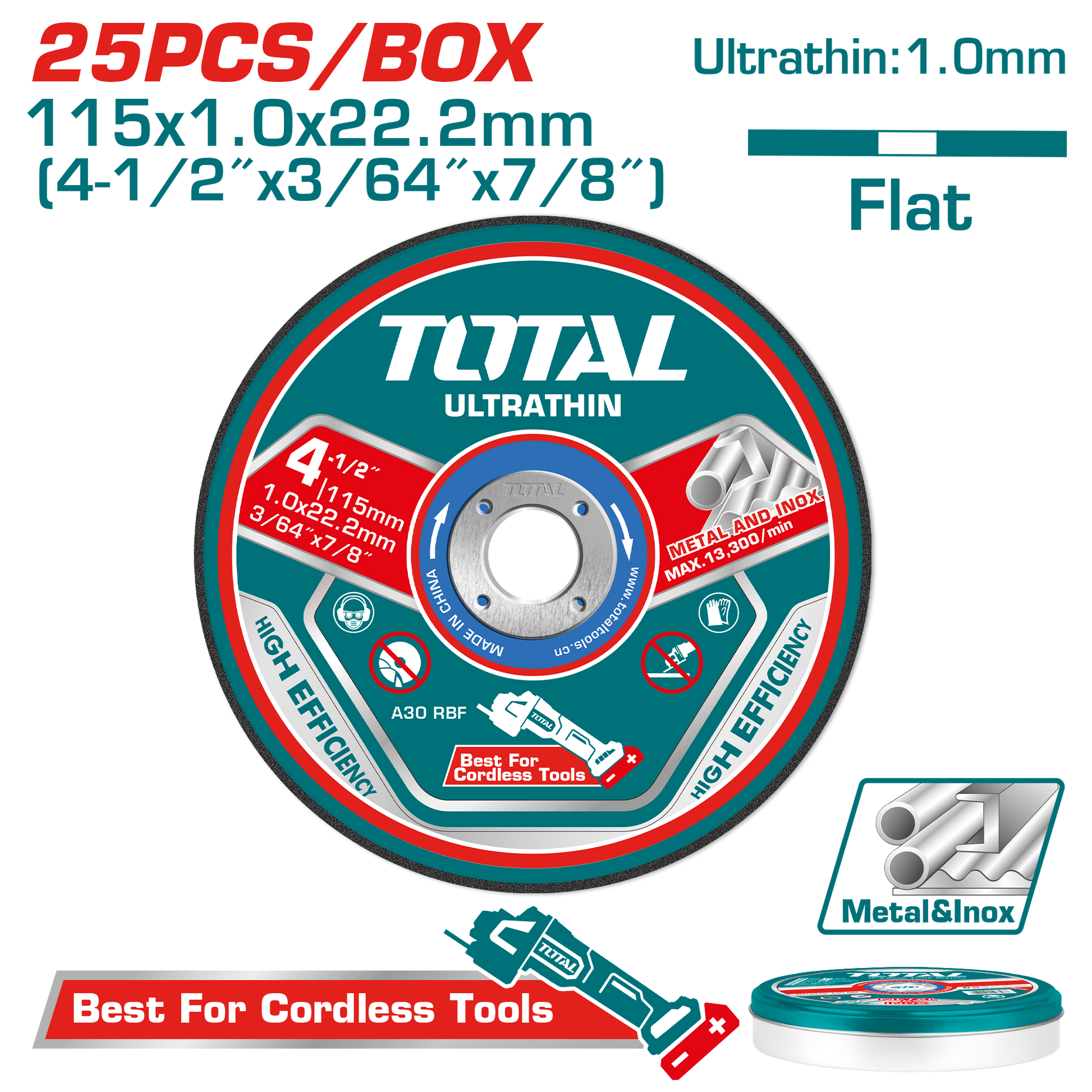 Total Ultra-thin Metal Cutting Disc Set 115mm 25pcs TAC11011525