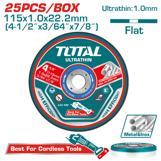 Total Ultra-thin Metal Cutting Disc Set 115mm 25pcs TAC11011525