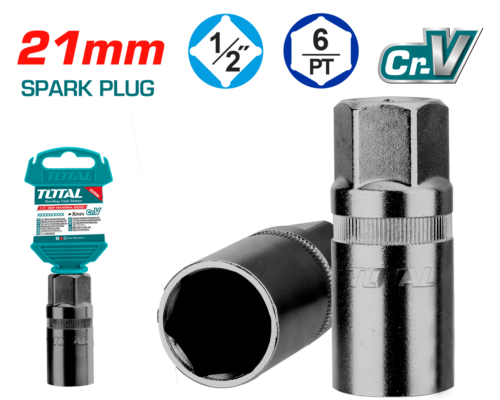 Total 1/2 Spark Plug Socket 21mm THSPS12216